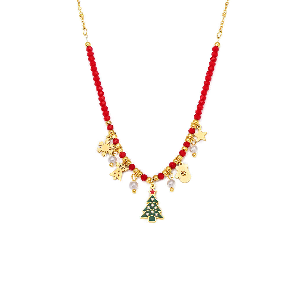 Wholesale Christmas tree zircon geometric element pendant necklace